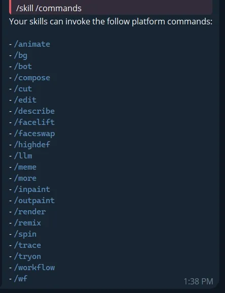 Skills commands list