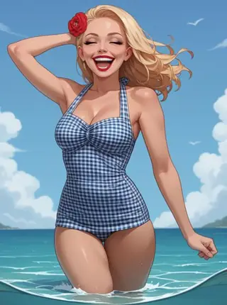 Vintage Gingham Pinup Swimsuit PONY XL
