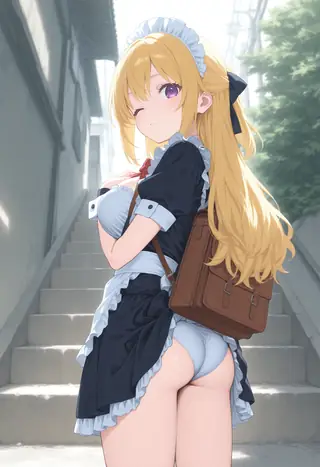 [Illust&XL&Pony] skirt caught on bag / accidental exposure / skirt lift / バッグで捲れるスカート