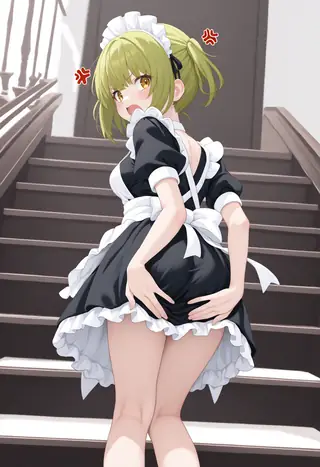 [Illust&XL&Pony] covering crotch / covering ass / 階段でスカート押さえ / エスカレーターでスカート押さえ